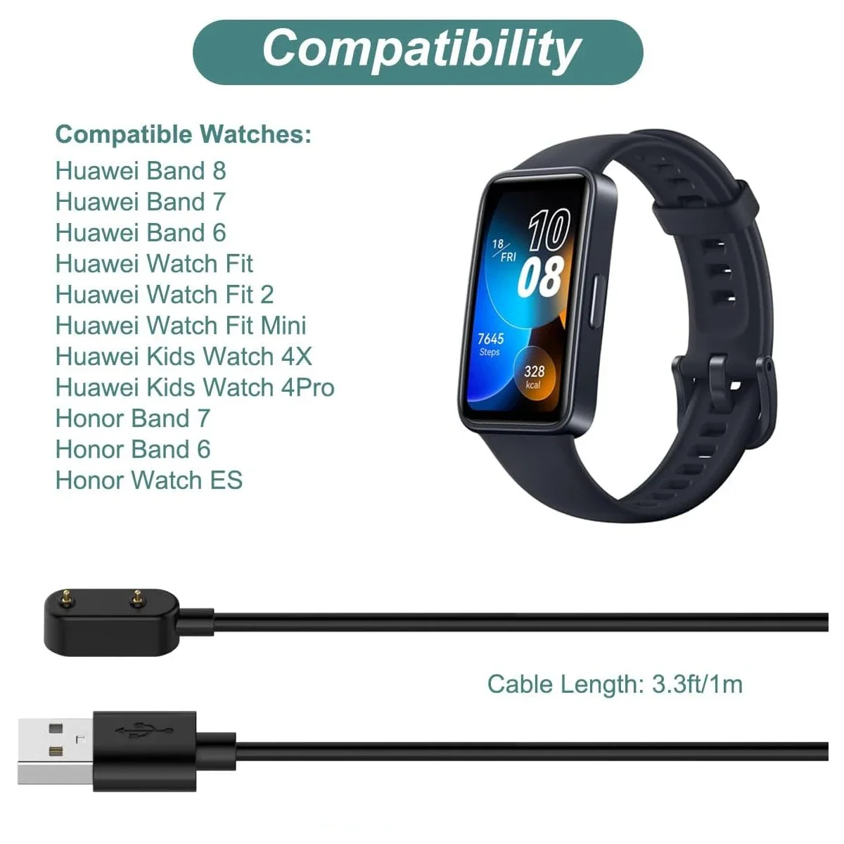 Huawei Smartwatch Watch Fit - شاحن ساعة ذكية USB بديل لهواوي