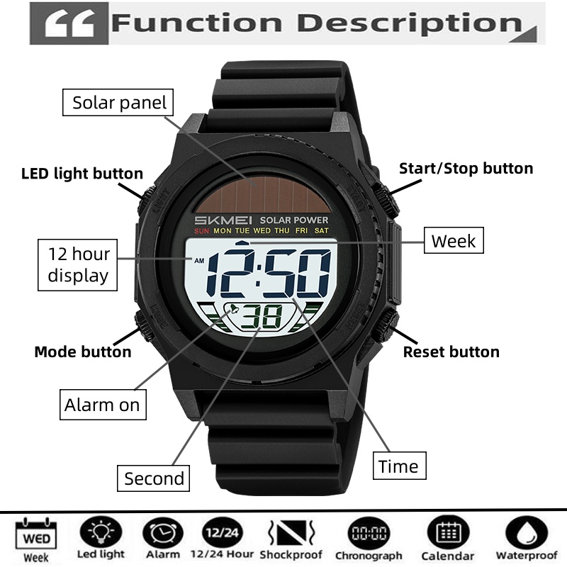 Skmei الطاقة الشمسية الساعات ا - مراجعة Solar Powered Watch وسعره